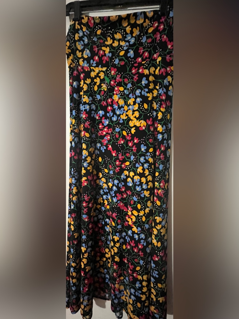LuLaRoe Black Floral Maxi Skirt with Yellow, Blue, and Pink Flowers